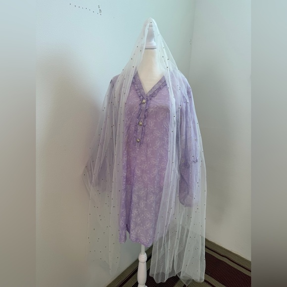 Lavender Kayseria Suit Embroidered Kameez with Net Dupatta - Picture 2 of 5